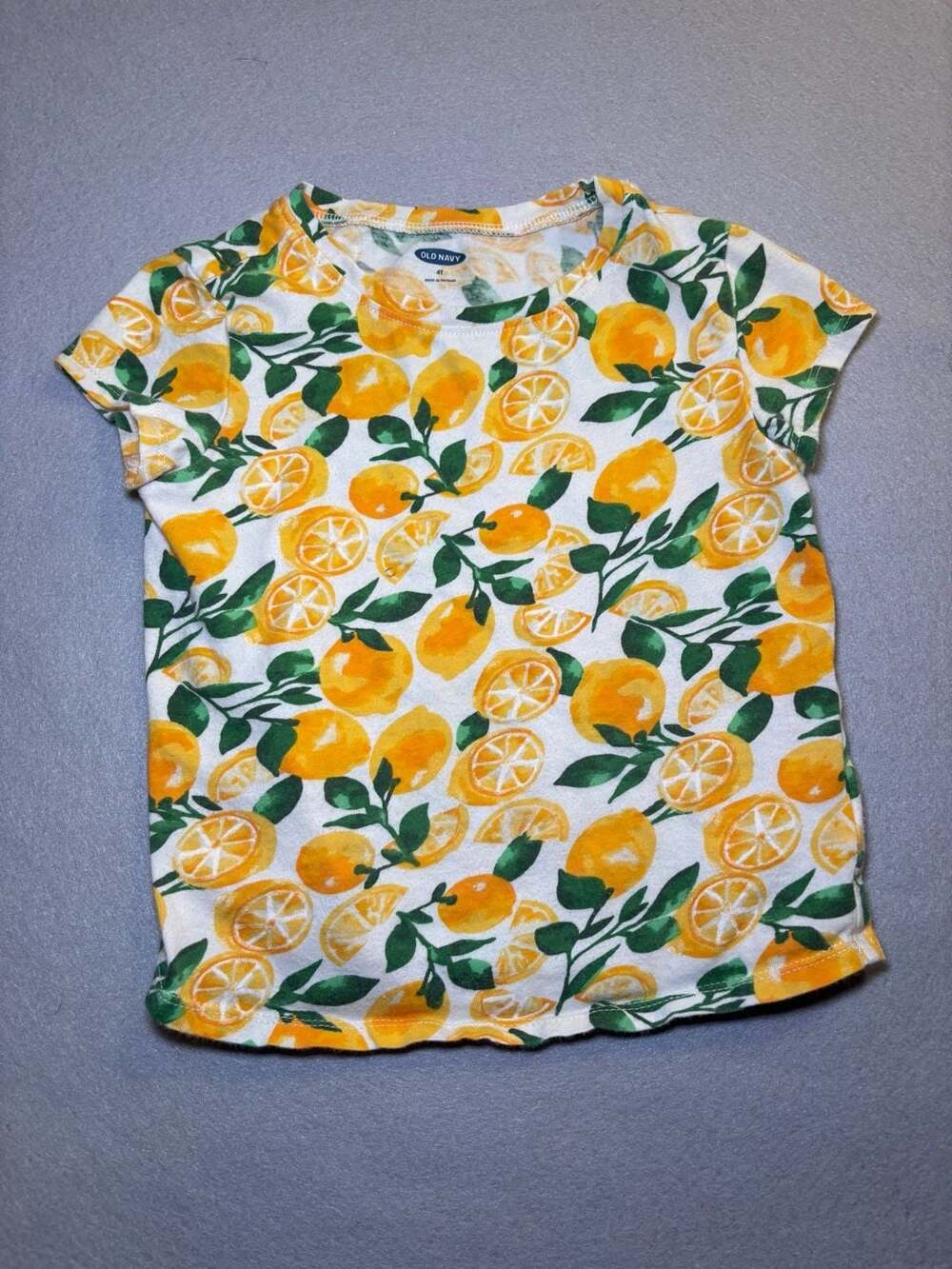 Old Navy T-Shirt Size 4T Lemon Fruit Print Short Sleeve